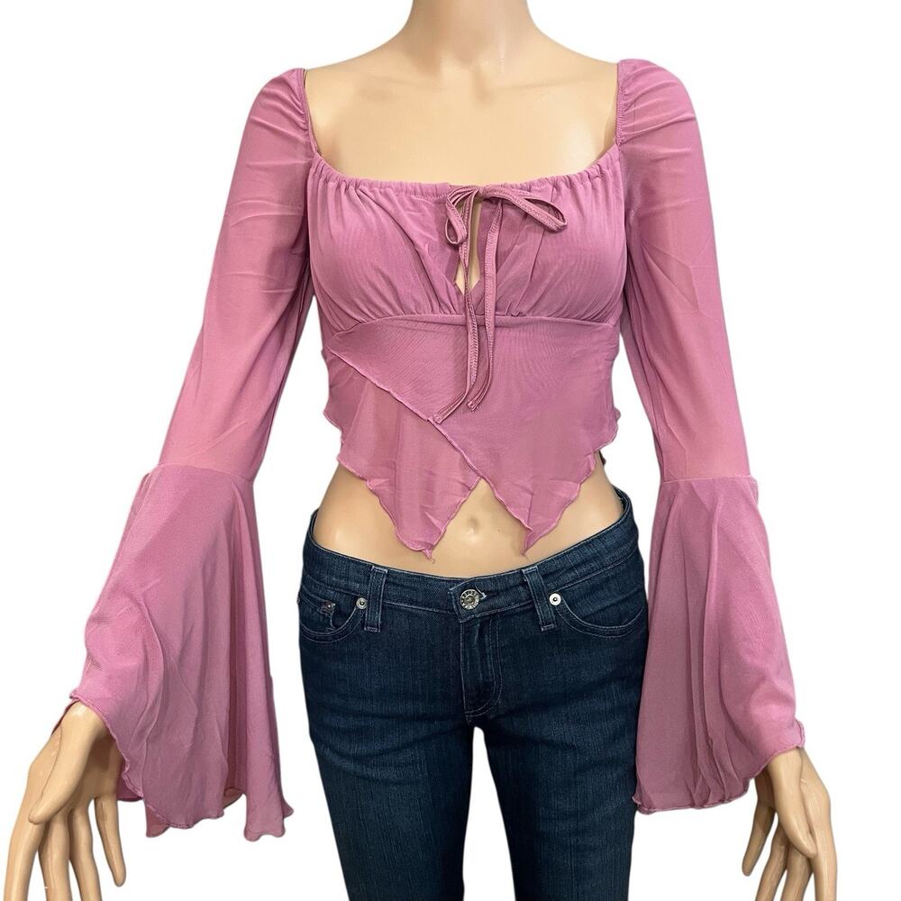 Current Mood Wild Attraction Mesh Top Small Fairy Y2K Cropped Bell Sleeve Pointy